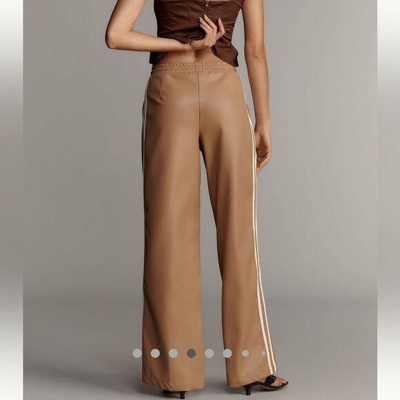 Anthropologie x Bishop + Young Faux-Leather Wide-Leg Track Pants Camel Tan Small - Picture 3 of 12